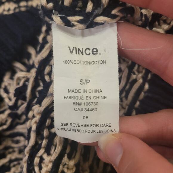 Vince Sweater Womens S Mercerized Texture Knit Coastal Navy Stripes TINY FLAW - Picture 11 of 12